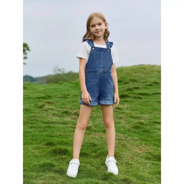 Haloumoning Girls Ruffle Denim Bib Overall Shorts Kids Summer Rompers Jumpsuits Outfit 5-14 Years