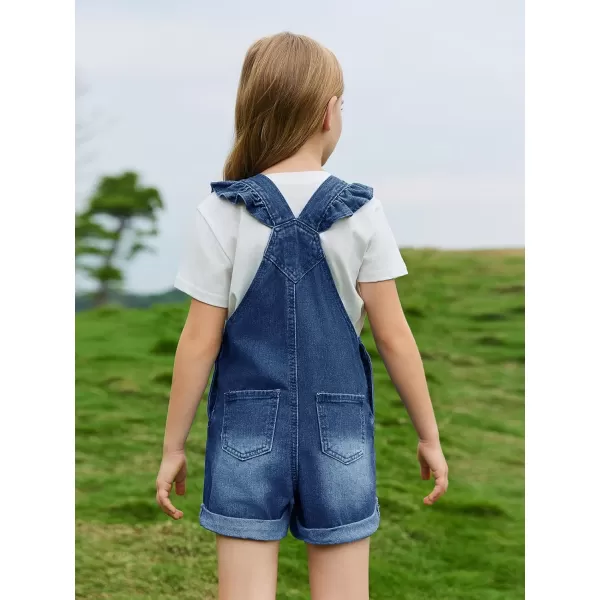 Haloumoning Girls Ruffle Denim Bib Overall Shorts Kids Summer Rompers Jumpsuits Outfit 5-14 Years
