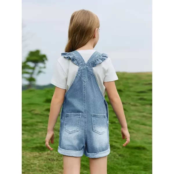 Haloumoning Girls Ruffle Denim Bib Overall Shorts Kids Summer Rompers Jumpsuits Outfit 5-14 Years