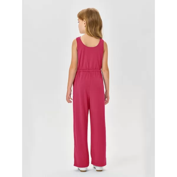Haloumoning Girls Sleeveless Jumpsuits Kids Casual Wide Leg Pants Rompers with Pockets 5-14 Years