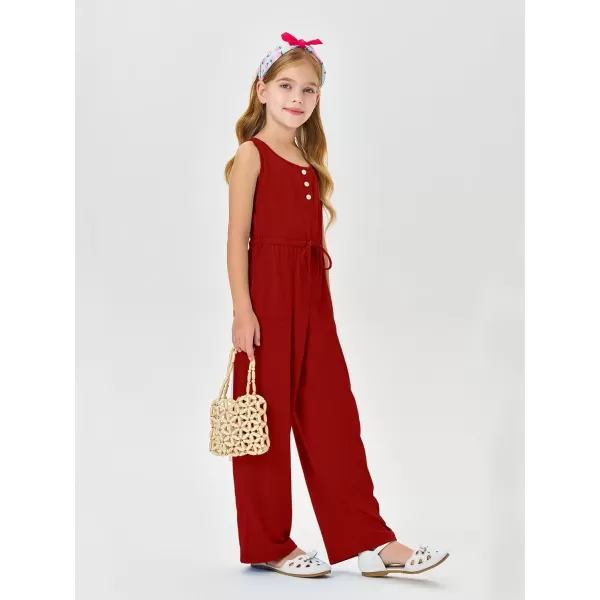 Haloumoning Girls Sleeveless Jumpsuits Kids Casual Wide Leg Pants Rompers with Pockets 5-14 Years
