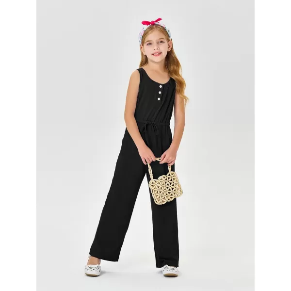 Haloumoning Girls Sleeveless Jumpsuits Kids Casual Wide Leg Pants Rompers with Pockets 5-14 Years