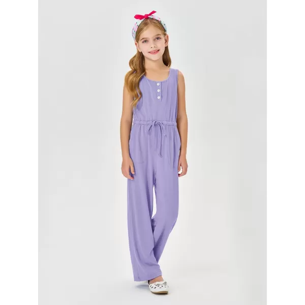 Haloumoning Girls Sleeveless Jumpsuits Kids Casual Wide Leg Pants Rompers with Pockets 5-14 Years