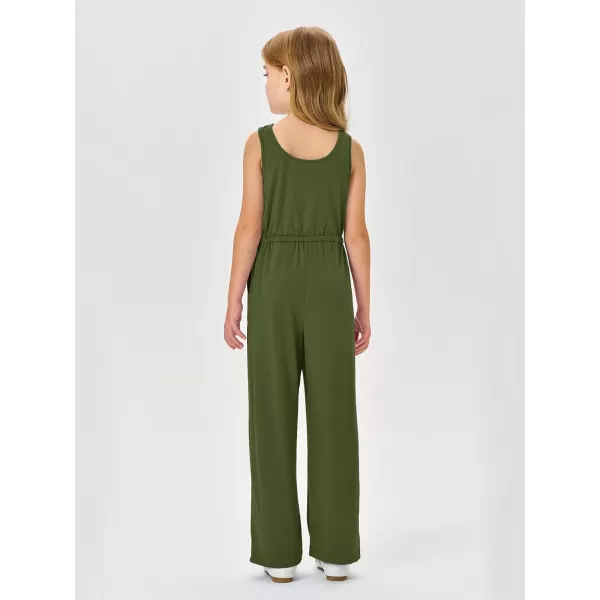 Haloumoning Girls Sleeveless Jumpsuits Kids Casual Wide Leg Pants Rompers with Pockets 5-14 Years