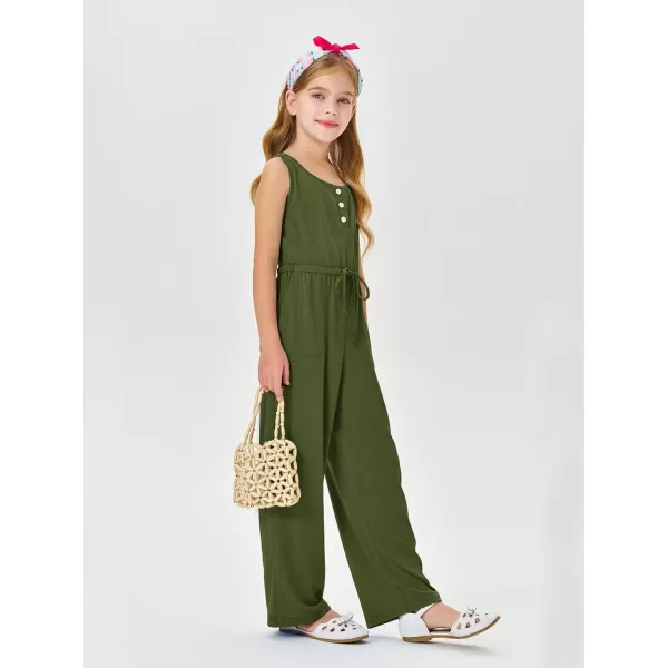 Haloumoning Girls Sleeveless Jumpsuits Kids Casual Wide Leg Pants Rompers with Pockets 5-14 Years