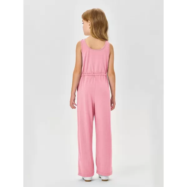 Haloumoning Girls Sleeveless Jumpsuits Kids Casual Wide Leg Pants Rompers with Pockets 5-14 Years
