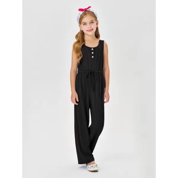 Haloumoning Girls Sleeveless Jumpsuits Kids Casual Wide Leg Pants Rompers with Pockets 5-14 Years