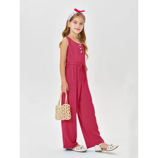 Haloumoning Girls Sleeveless Jumpsuits Kids Casual Wide Leg Pants Rompers with Pockets 5-14 Years