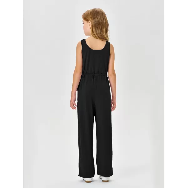 Haloumoning Girls Sleeveless Jumpsuits Kids Casual Wide Leg Pants Rompers with Pockets 5-14 Years