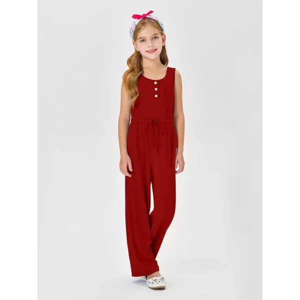 Haloumoning Girls Sleeveless Jumpsuits Kids Casual Wide Leg Pants Rompers with Pockets 5-14 Years