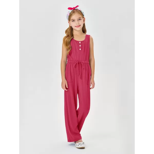 Haloumoning Girls Sleeveless Jumpsuits Kids Casual Wide Leg Pants Rompers with Pockets 5-14 Years