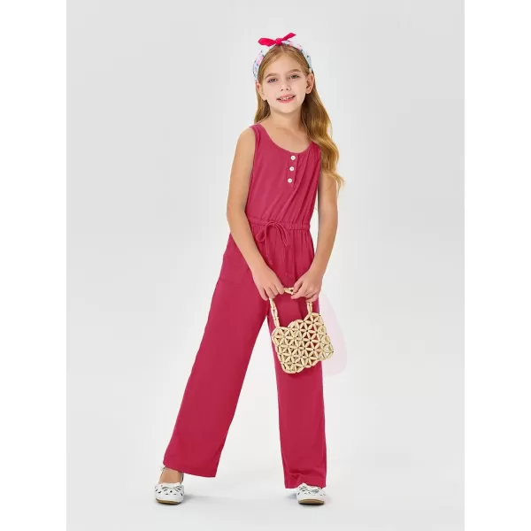 Haloumoning Girls Sleeveless Jumpsuits Kids Casual Wide Leg Pants Rompers with Pockets 5-14 Years