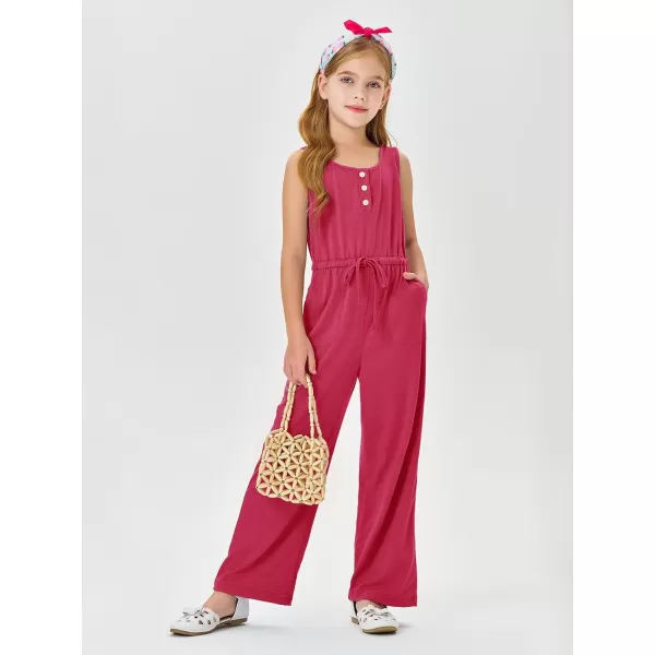 Haloumoning Girls Sleeveless Jumpsuits Kids Casual Wide Leg Pants Rompers with Pockets 5-14 Years