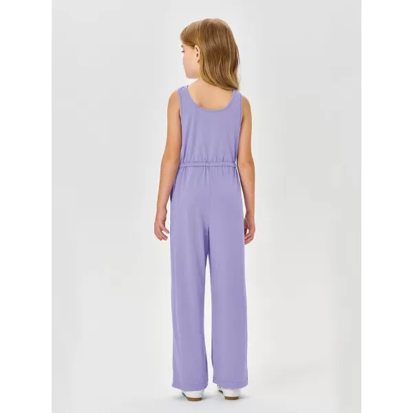 Haloumoning Girls Sleeveless Jumpsuits Kids Casual Wide Leg Pants Rompers with Pockets 5-14 Years
