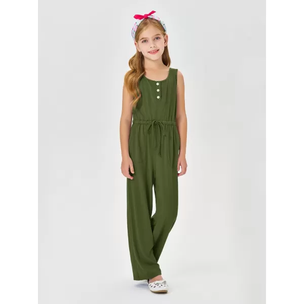 Haloumoning Girls Sleeveless Jumpsuits Kids Casual Wide Leg Pants Rompers with Pockets 5-14 Years