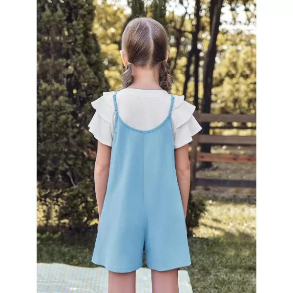 Haloumoning Girls Sleeveless Romper Kids Summer Casual Spaghetti Strap Short Jumpsuit with Pockets 5-14 Years