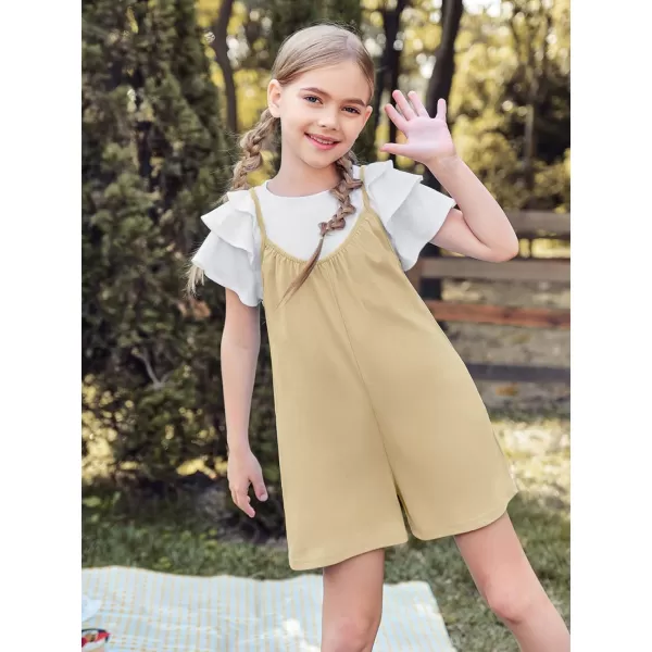 Haloumoning Girls Sleeveless Romper Kids Summer Casual Spaghetti Strap Short Jumpsuit with Pockets 5-14 Years