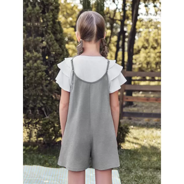Haloumoning Girls Sleeveless Romper Kids Summer Casual Spaghetti Strap Short Jumpsuit with Pockets 5-14 Years