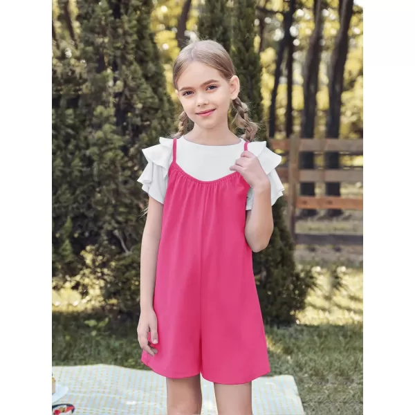 Haloumoning Girls Sleeveless Romper Kids Summer Casual Spaghetti Strap Short Jumpsuit with Pockets 5-14 Years