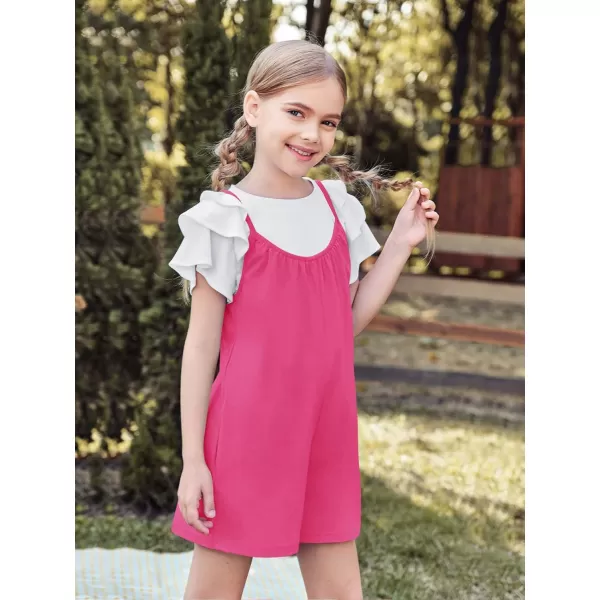 Haloumoning Girls Sleeveless Romper Kids Summer Casual Spaghetti Strap Short Jumpsuit with Pockets 5-14 Years