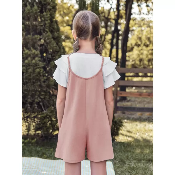 Haloumoning Girls Sleeveless Romper Kids Summer Casual Spaghetti Strap Short Jumpsuit with Pockets 5-14 Years