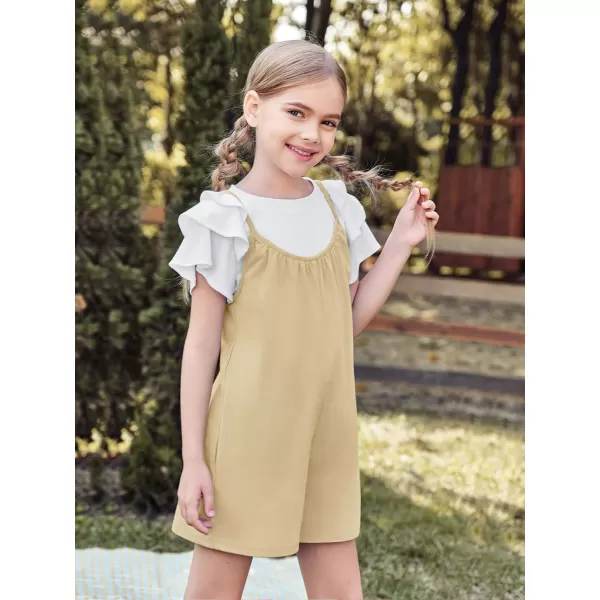 Haloumoning Girls Sleeveless Romper Kids Summer Casual Spaghetti Strap Short Jumpsuit with Pockets 5-14 Years