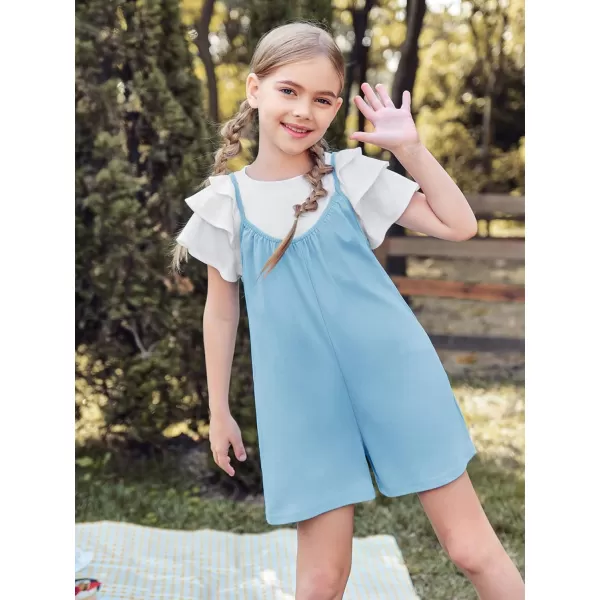 Haloumoning Girls Sleeveless Romper Kids Summer Casual Spaghetti Strap Short Jumpsuit with Pockets 5-14 Years