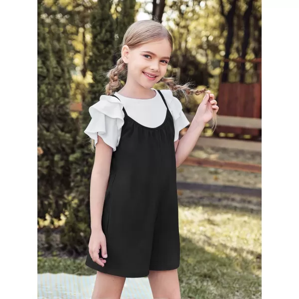 Haloumoning Girls Sleeveless Romper Kids Summer Casual Spaghetti Strap Short Jumpsuit with Pockets 5-14 Years