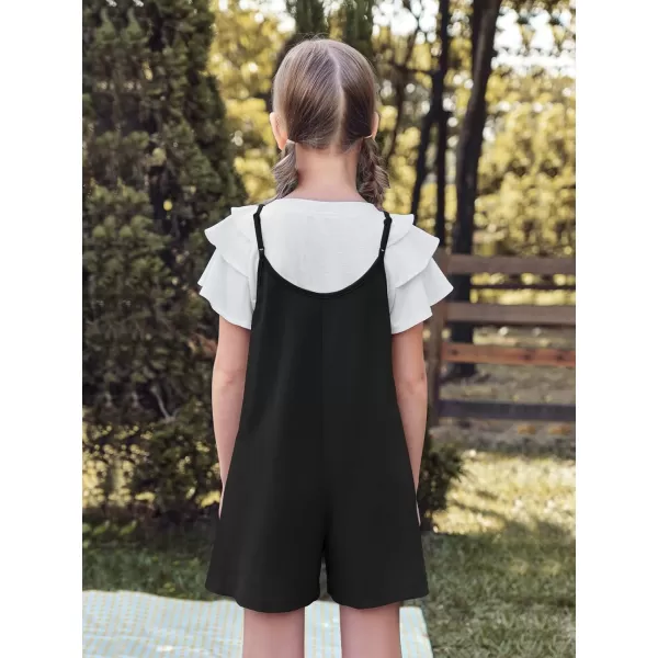 Haloumoning Girls Sleeveless Romper Kids Summer Casual Spaghetti Strap Short Jumpsuit with Pockets 5-14 Years