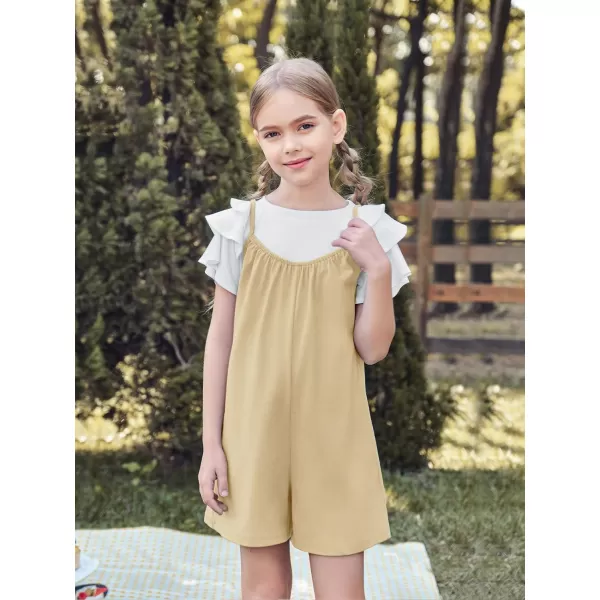 Haloumoning Girls Sleeveless Romper Kids Summer Casual Spaghetti Strap Short Jumpsuit with Pockets 5-14 Years