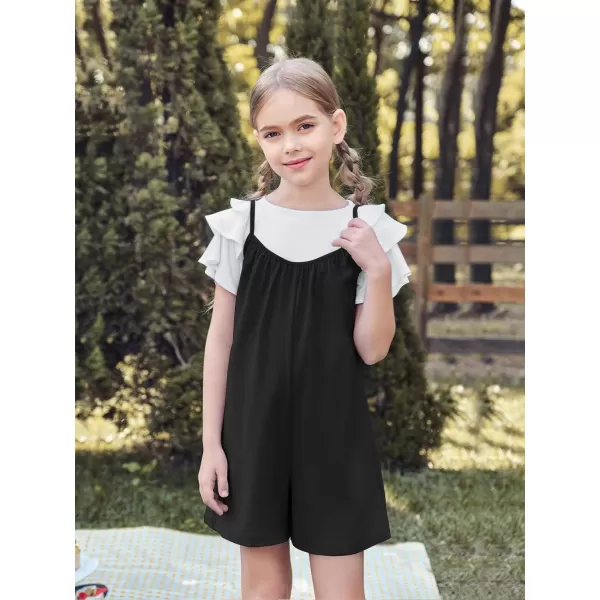Haloumoning Girls Sleeveless Romper Kids Summer Casual Spaghetti Strap Short Jumpsuit with Pockets 5-14 Years