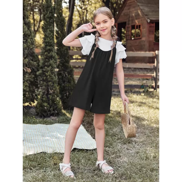 Haloumoning Girls Sleeveless Romper Kids Summer Casual Spaghetti Strap Short Jumpsuit with Pockets 5-14 Years