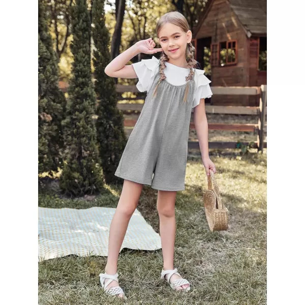 Haloumoning Girls Sleeveless Romper Kids Summer Casual Spaghetti Strap Short Jumpsuit with Pockets 5-14 Years
