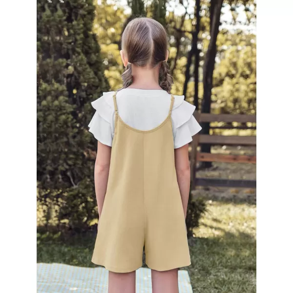 Haloumoning Girls Sleeveless Romper Kids Summer Casual Spaghetti Strap Short Jumpsuit with Pockets 5-14 Years