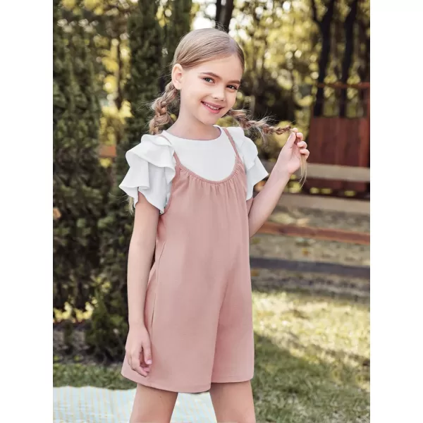 Haloumoning Girls Sleeveless Romper Kids Summer Casual Spaghetti Strap Short Jumpsuit with Pockets 5-14 Years