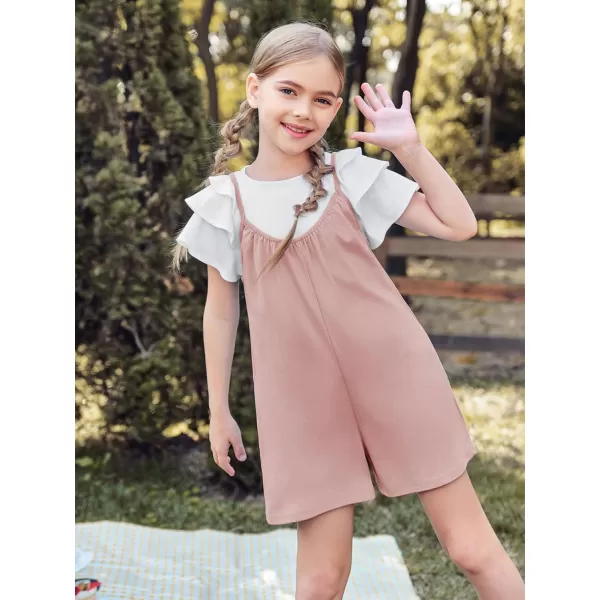 Haloumoning Girls Sleeveless Romper Kids Summer Casual Spaghetti Strap Short Jumpsuit with Pockets 5-14 Years