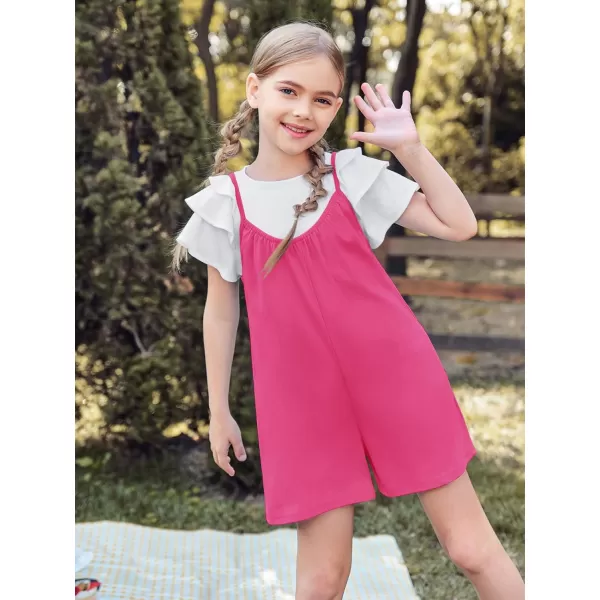 Haloumoning Girls Sleeveless Romper Kids Summer Casual Spaghetti Strap Short Jumpsuit with Pockets 5-14 Years