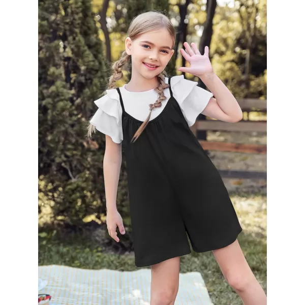 Haloumoning Girls Sleeveless Romper Kids Summer Casual Spaghetti Strap Short Jumpsuit with Pockets 5-14 Years