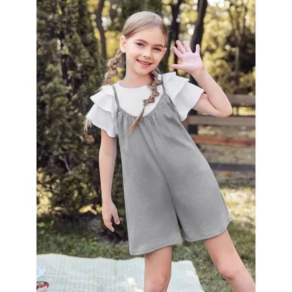 Haloumoning Girls Sleeveless Romper Kids Summer Casual Spaghetti Strap Short Jumpsuit with Pockets 5-14 Years