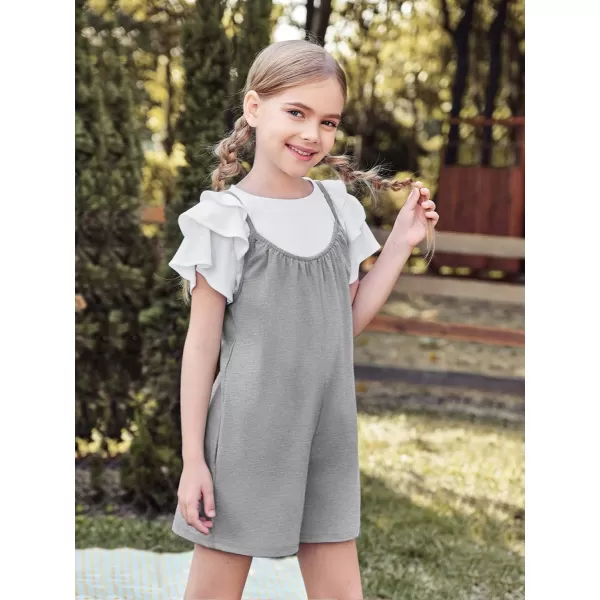 Haloumoning Girls Sleeveless Romper Kids Summer Casual Spaghetti Strap Short Jumpsuit with Pockets 5-14 Years