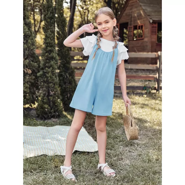 Haloumoning Girls Sleeveless Romper Kids Summer Casual Spaghetti Strap Short Jumpsuit with Pockets 5-14 Years