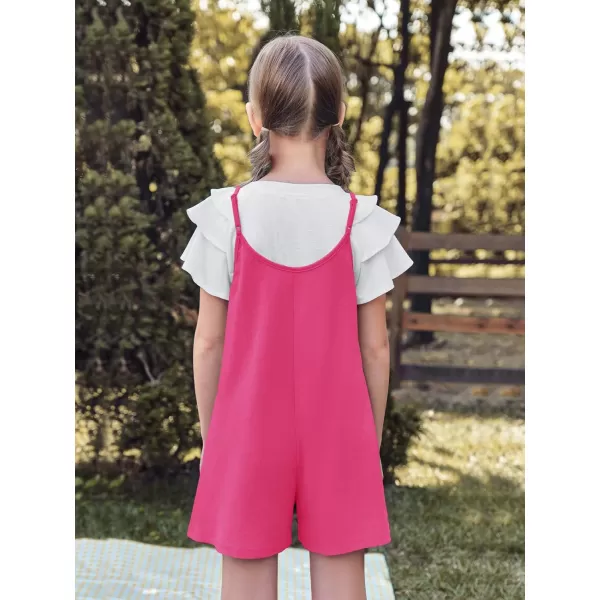 Haloumoning Girls Sleeveless Romper Kids Summer Casual Spaghetti Strap Short Jumpsuit with Pockets 5-14 Years