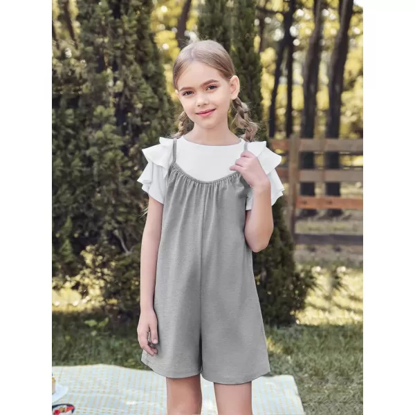 Haloumoning Girls Sleeveless Romper Kids Summer Casual Spaghetti Strap Short Jumpsuit with Pockets 5-14 Years