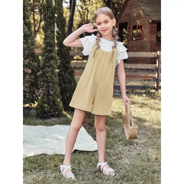 Haloumoning Girls Sleeveless Romper Kids Summer Casual Spaghetti Strap Short Jumpsuit with Pockets 5-14 Years