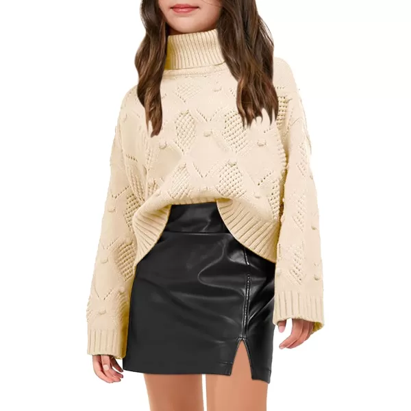 Haloumoning Girls Turtleneck Sweaters Kids Long Batwing Sleeve Chunky Knit Pullover Jumper 5-14 Years