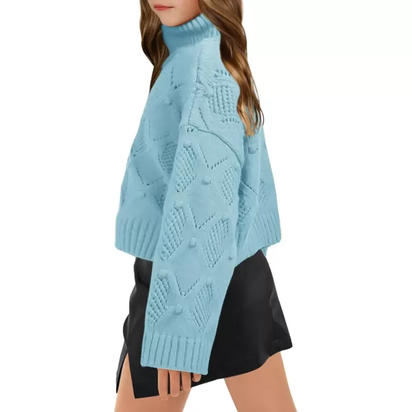 Haloumoning Girls Turtleneck Sweaters Kids Long Batwing Sleeve Chunky Knit Pullover Jumper 5-14 Years