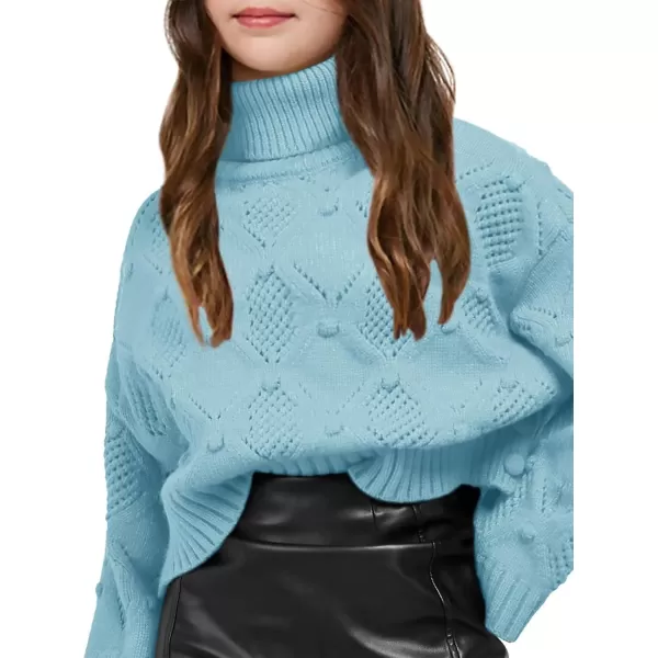 Haloumoning Girls Turtleneck Sweaters Kids Long Batwing Sleeve Chunky Knit Pullover Jumper 5-14 Years