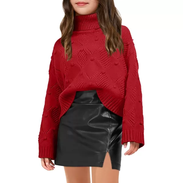 Haloumoning Girls Turtleneck Sweaters Kids Long Batwing Sleeve Chunky Knit Pullover Jumper 5-14 Years