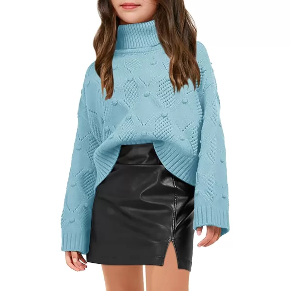 Haloumoning Girls Turtleneck Sweaters Kids Long Batwing Sleeve Chunky Knit Pullover Jumper 5-14 Years