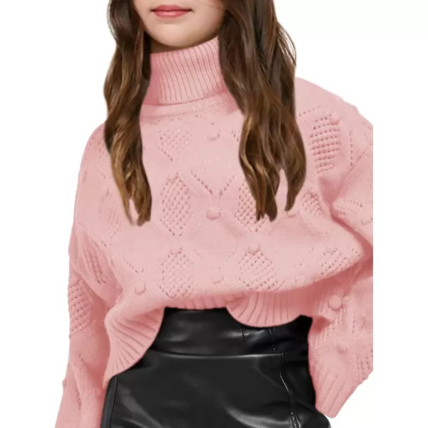 Haloumoning Girls Turtleneck Sweaters Kids Long Batwing Sleeve Chunky Knit Pullover Jumper 5-14 Years